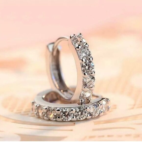 Cubic Zirconia Crystal &  Silver Hoop Earrings - Picture 1 of 5